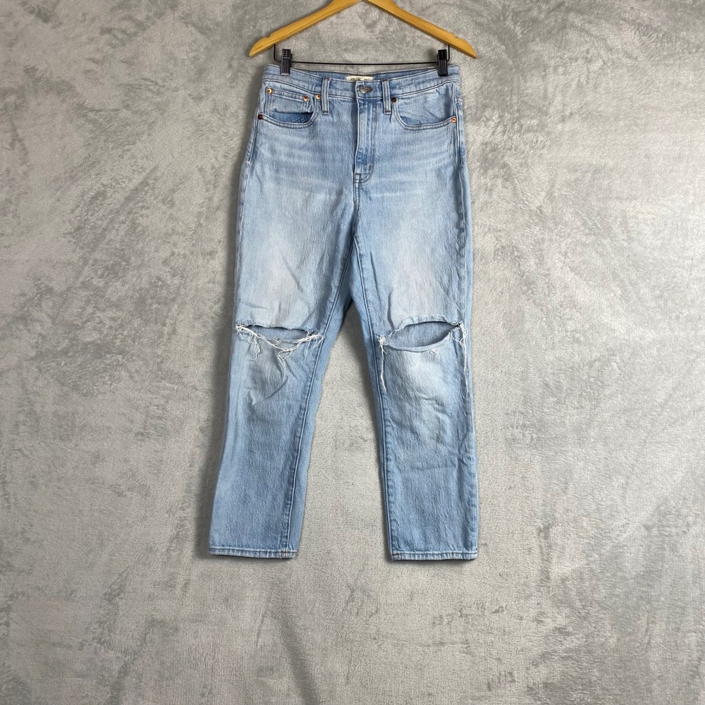 Madewell High-Rise Slim Crop Boyjean Light Wash Distressed‎ Denim 27 Classic